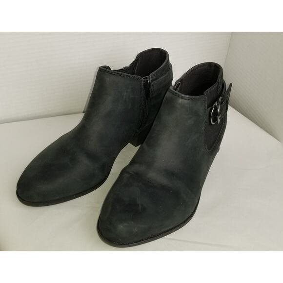 CLARKS COLLECTION Women's Black Adreena Field Leather Booties Block Heel Sz 10M - Picture 2 of 9